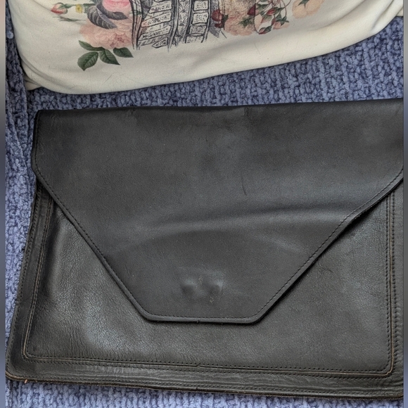 Handbags - Black Leather Envelope Clutch/Laptop Case
